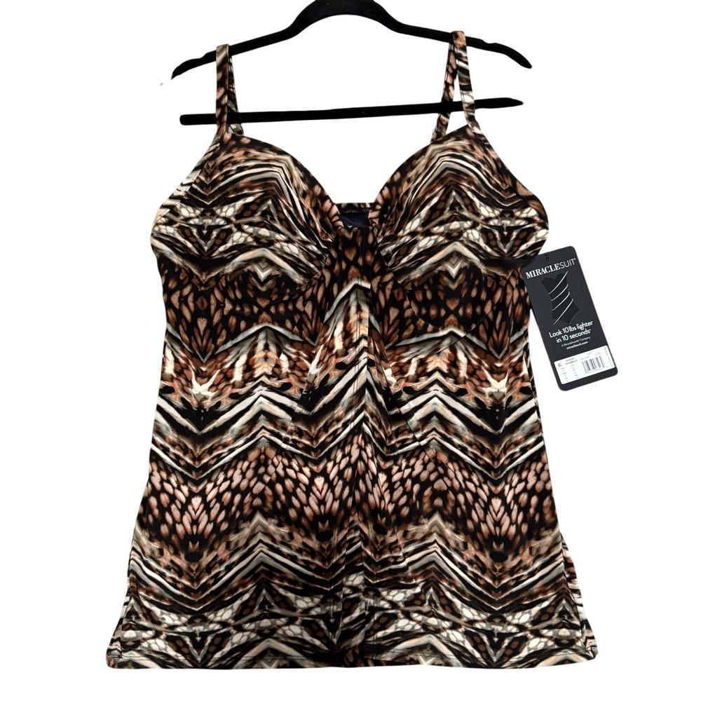 Miraclesuit Tigress Gala Tankini Top Size 12 Slimming Resort Wear Beach Vacation